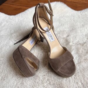 Jimmy Choo Taupe Suede Leather Kayden Ankle Strap Sandals Size 37